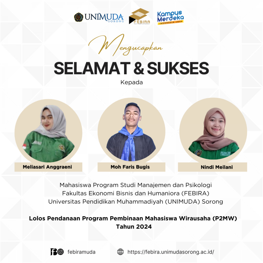 Mahasiswa FEBIRA UNIMUDA Sorong Raih Kesuksesan dengan Lolos Pendanaan Program Pembinaan Mahasiswa Wirausaha (P2MW) Tahun 2024