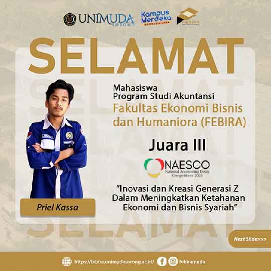 Mahasiswa Prodi Akuntansi FEBIRA Raih Juara III di NAESCO 2023: Inovasi Generasi Z untuk Ketahanan Ekonomi dan Bisnis Syariah