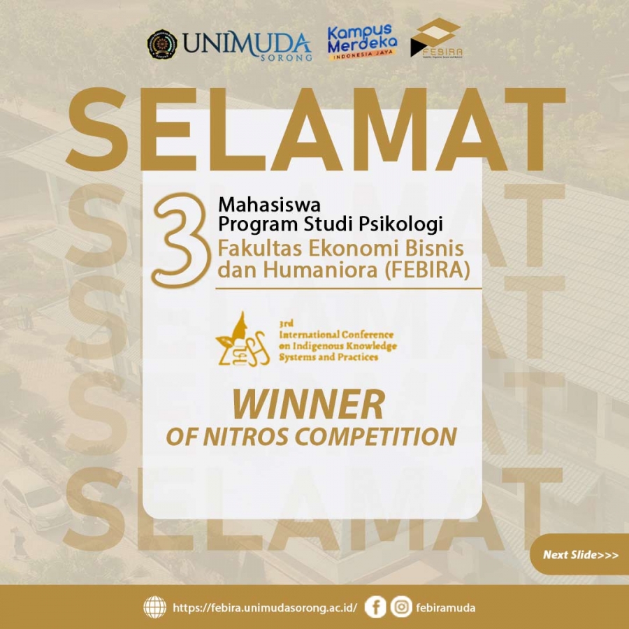 Prestasi Memukau.!!: 3 Mahasiswa Prodi Psikologi Fakultas Ekonomi Bisnis dan Humaniora (FEBIRA) Sabet WINNER OF NITROS COMPETITION
